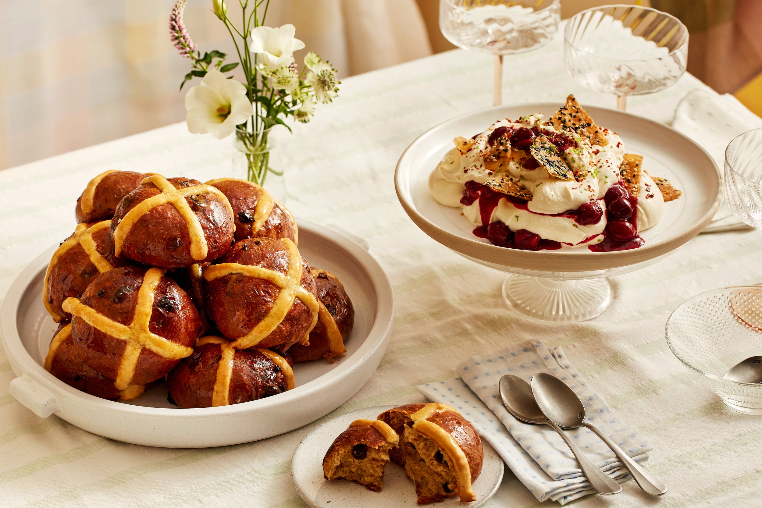 Hot Cross Buns and Cherry Filo Mess