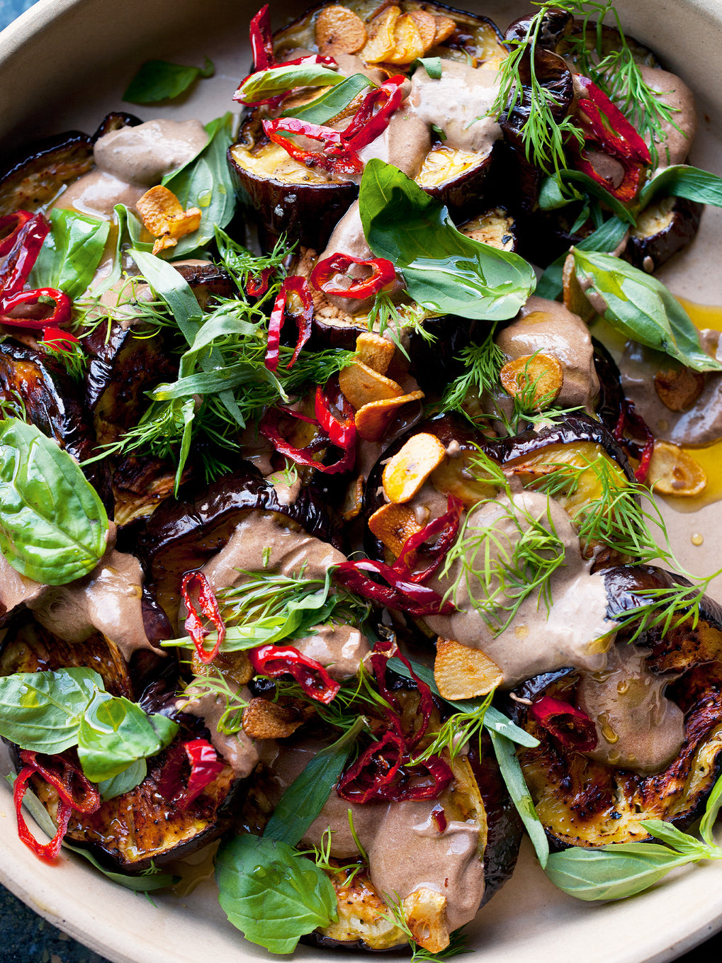 Aubergine with black garlic