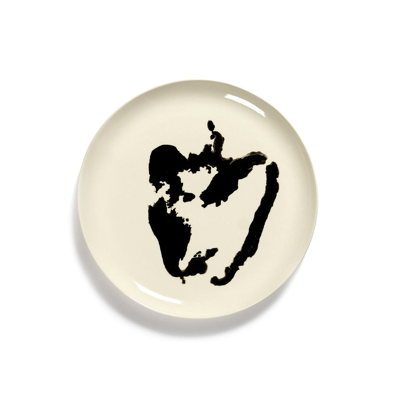 White Plate with Black Pepper Motif - M