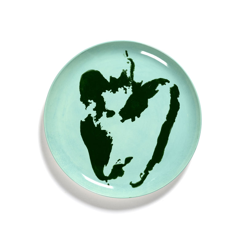 Azure Plate with Green Pepper Motif - L