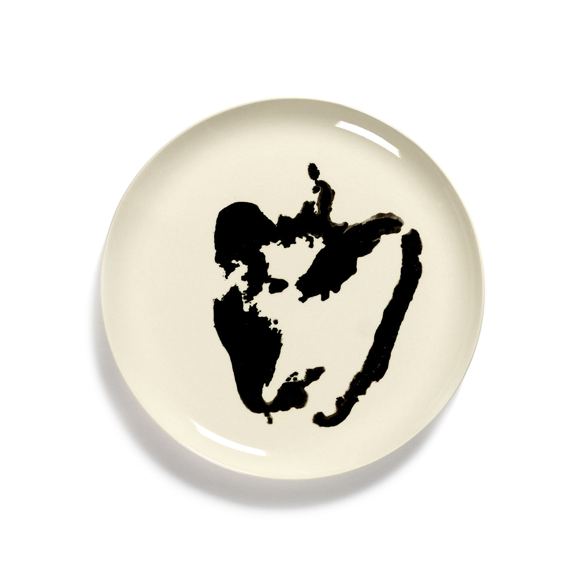 White Plate with Black Pepper Motif - L