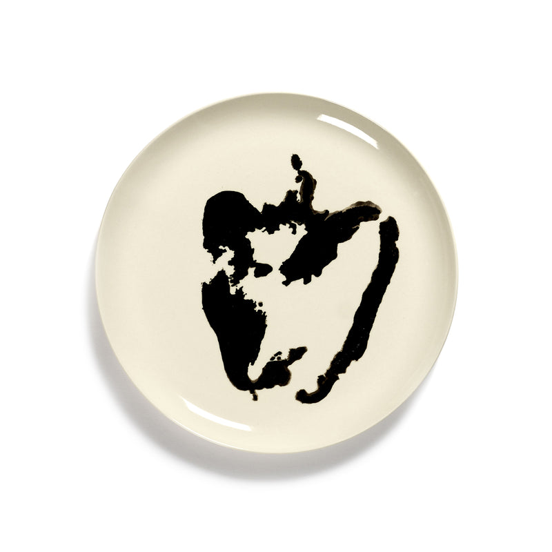 White Plate with Black Pepper Motif - L