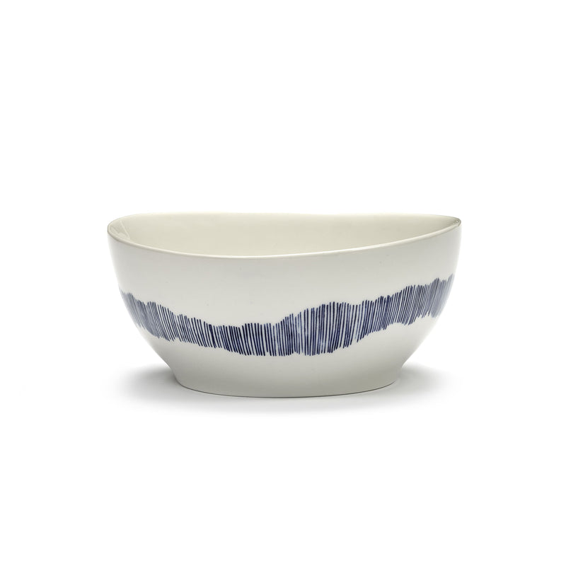 White Bowl with Blue Stripes - L
