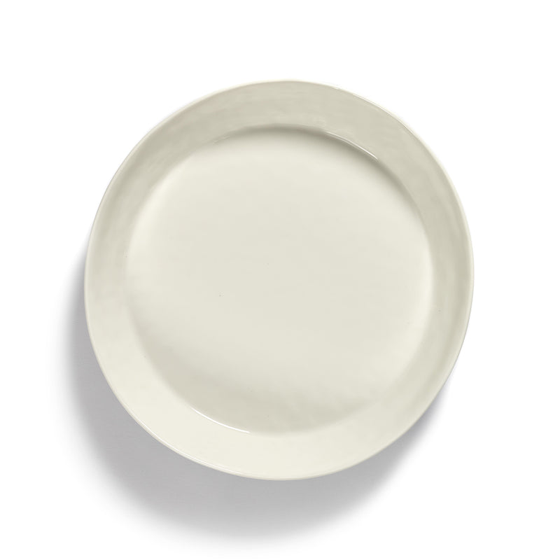 White High Side Serving Plate with Blue Stripes