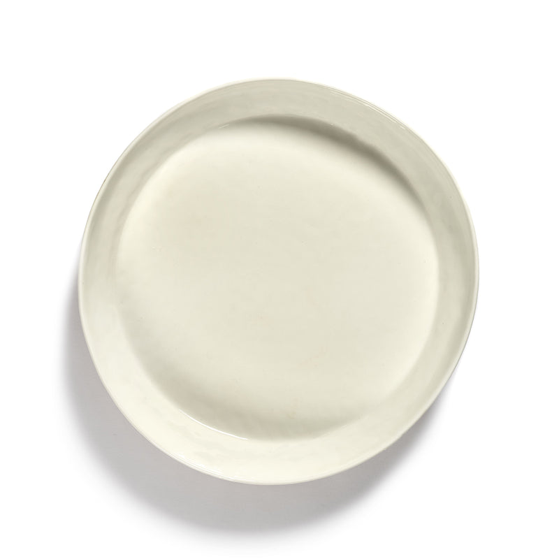 White High Side Serving Plate with Red Stripes