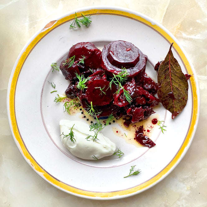 Beetroot and fennel dip with sour cherries