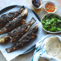 Blackened sea bass with scotch bonnet sauce