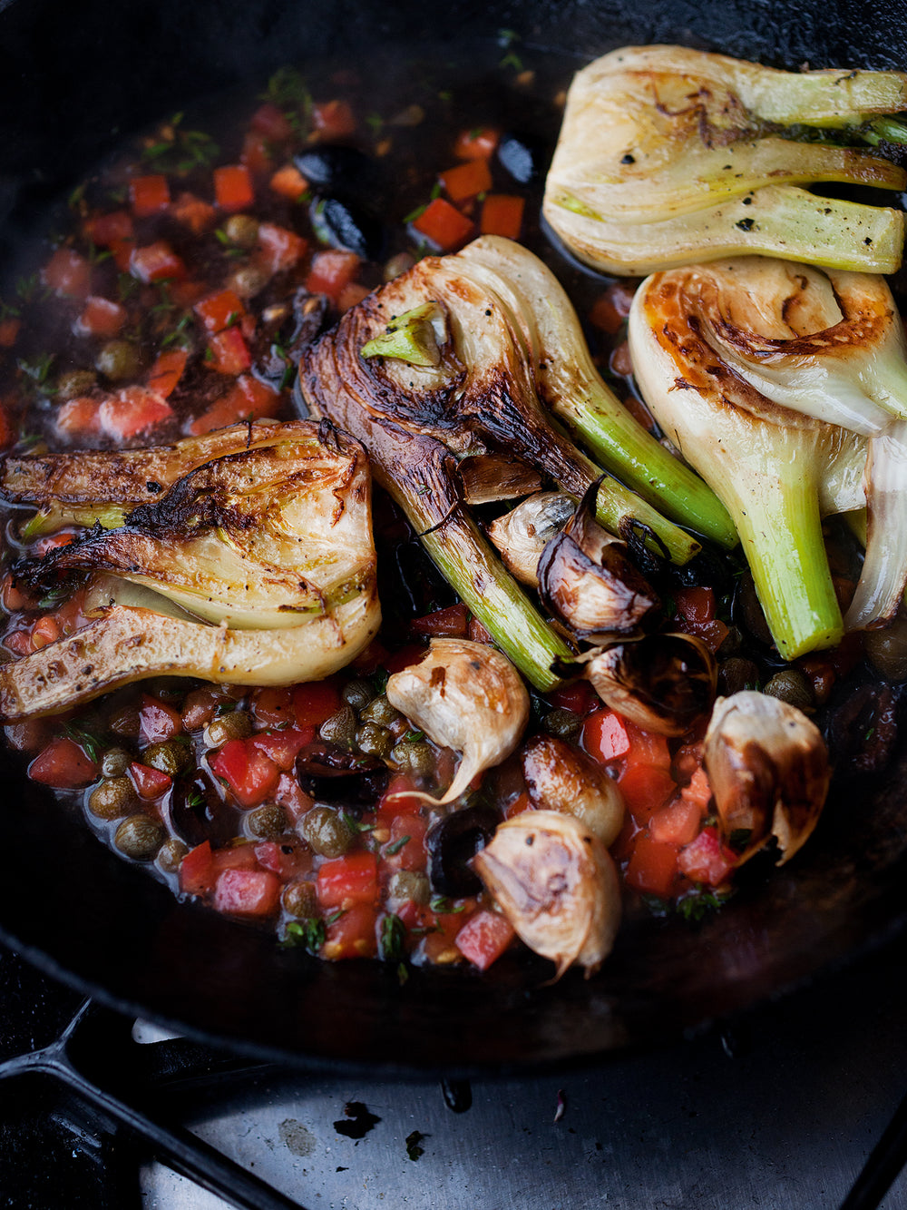 Braised fennel with capers and olives