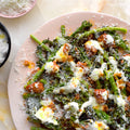  Broccolini with chorizo, manchego and caraway seed creme fraiche