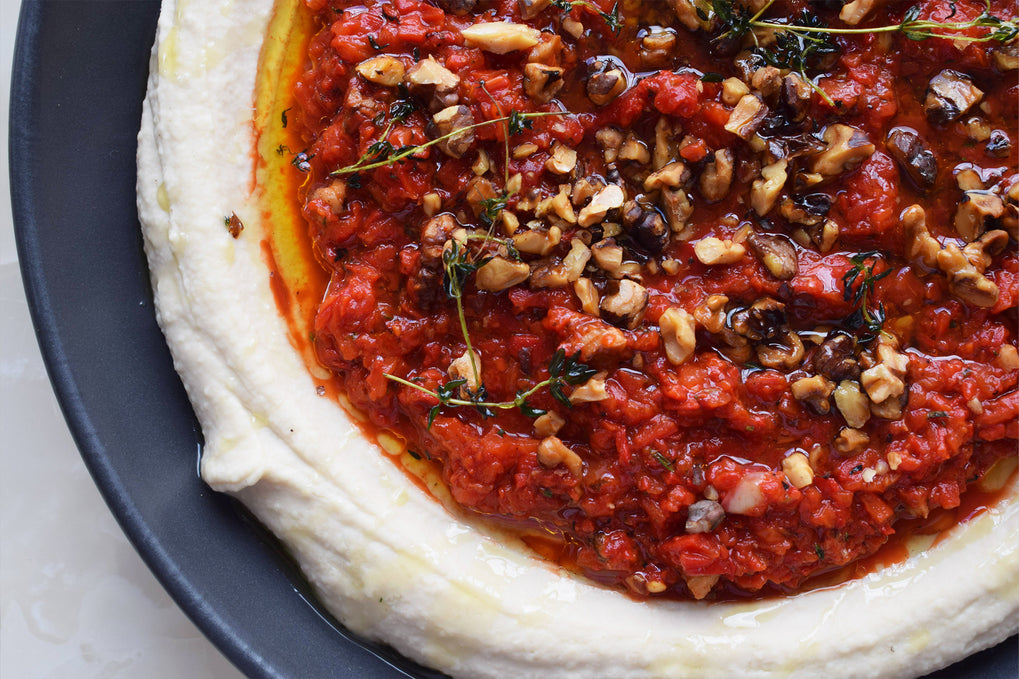 Butterbean hummus with red pepper and walnut