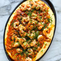 Cajun prawns, creamy tomato sauce and cheesy polenta