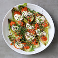 Charred hispi cabbage with tomato sauce and caraway mayo