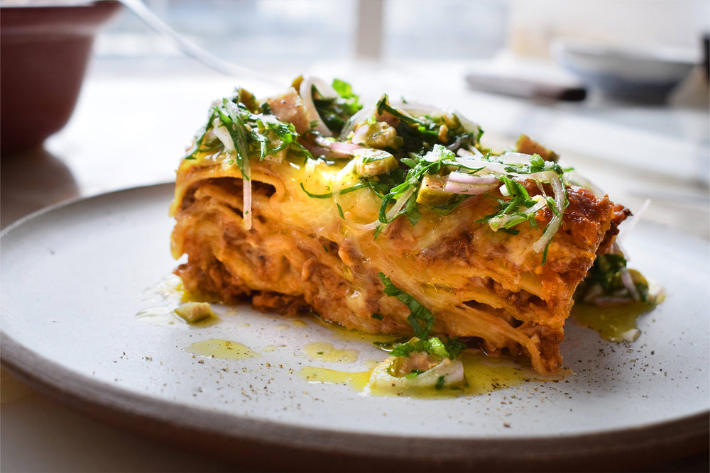 Classic lasagne with salsa verde