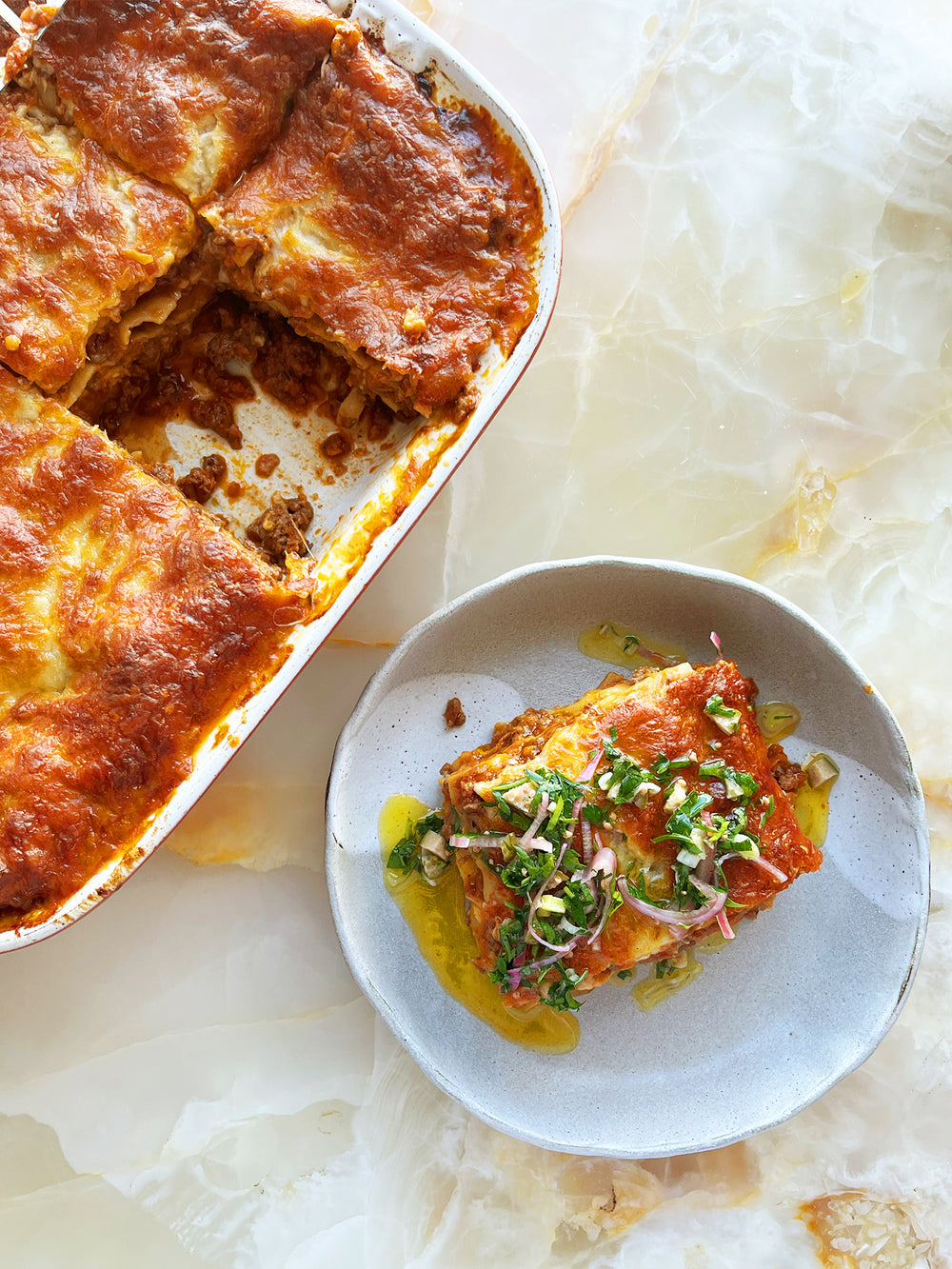 Classic lasagne with salsa verde