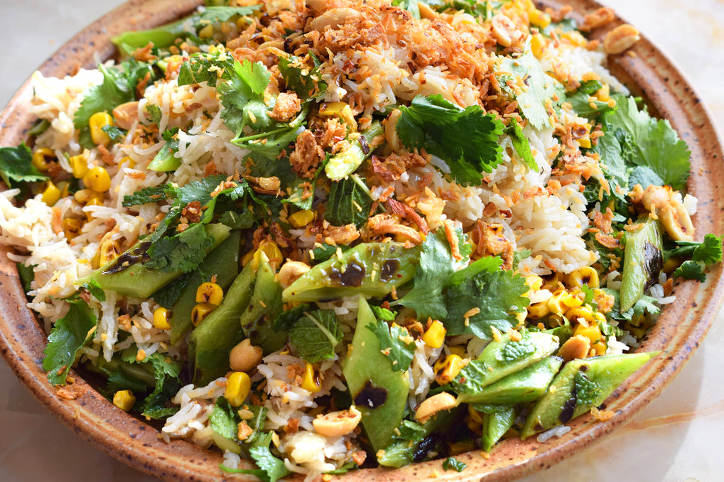 Coconut rice with peanut crunch
