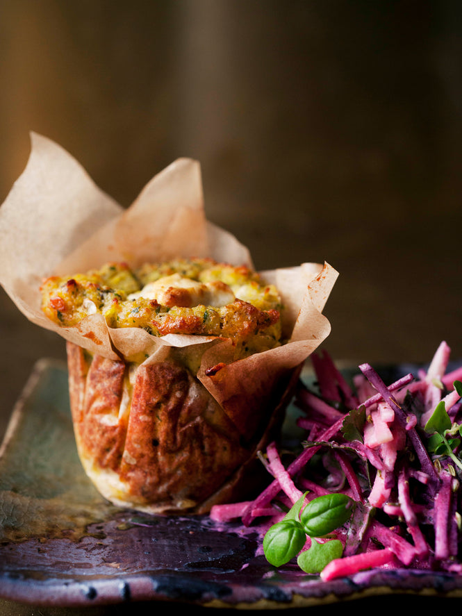 Corn cakes with beetroot and apple salad