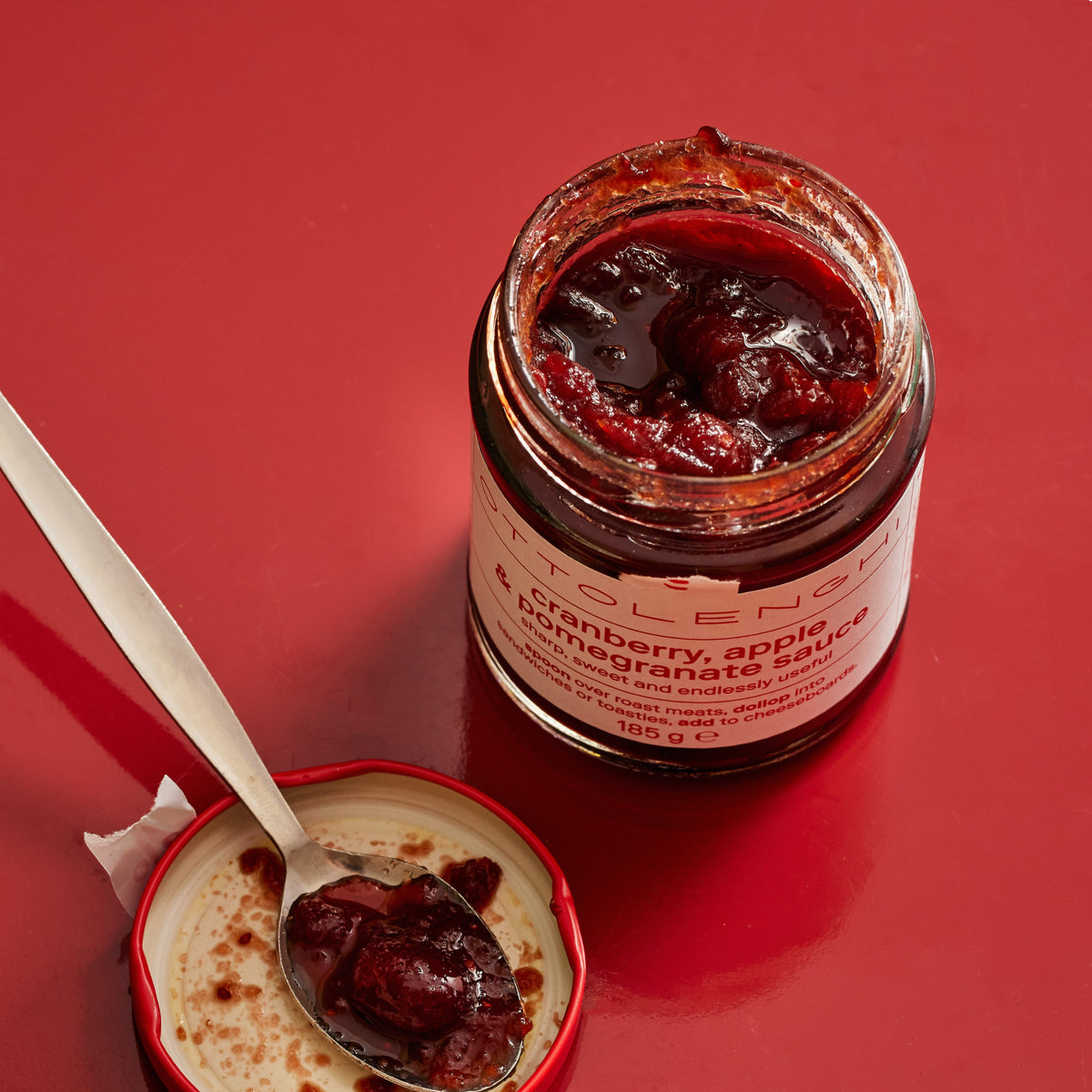 Cranberry, apple and pomegranate sauce Christmas background