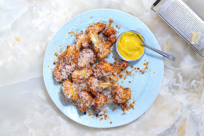 Crispy cheese and mustard cauliflower bites