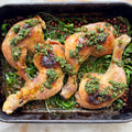 Crispy chicken with carlin peas and zhoug