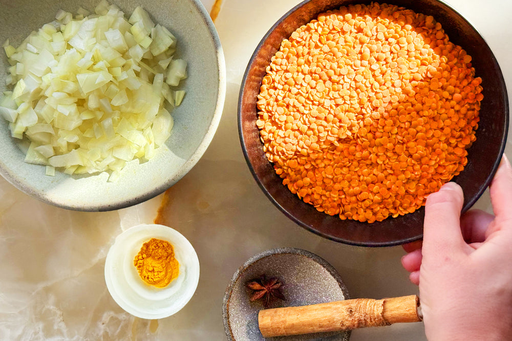 Red lentils with butternut squash and burnt lemon
