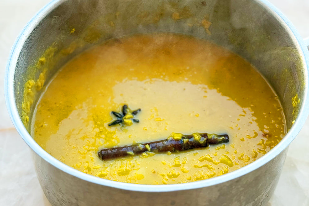 Red lentils with butternut squash and burnt lemon