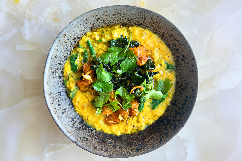 Red lentils with butternut squash and burnt lemon
