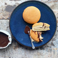 Dorayaki with coffee cream and tahini chocolate sauce