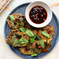 Iranian herb fritters with barberry dipping sauce