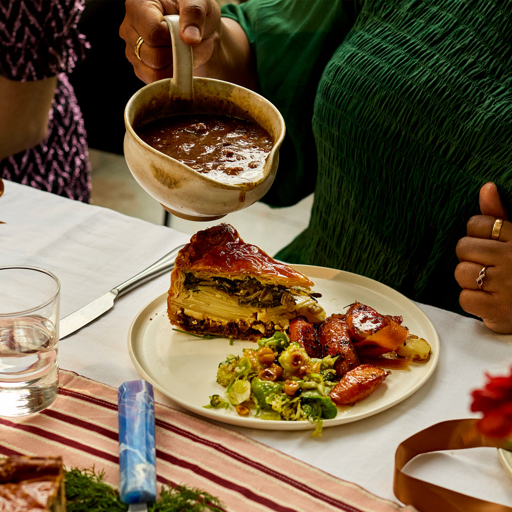 Chestnut and mushroom gravy with date molasses