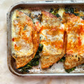  Grilled pancakes with harissa cabbage and taleggio 