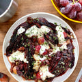 Grilled red cabbage with gorgonzola and grapes