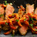 Harissa marinated beef sirloin with preserved lemon sauce