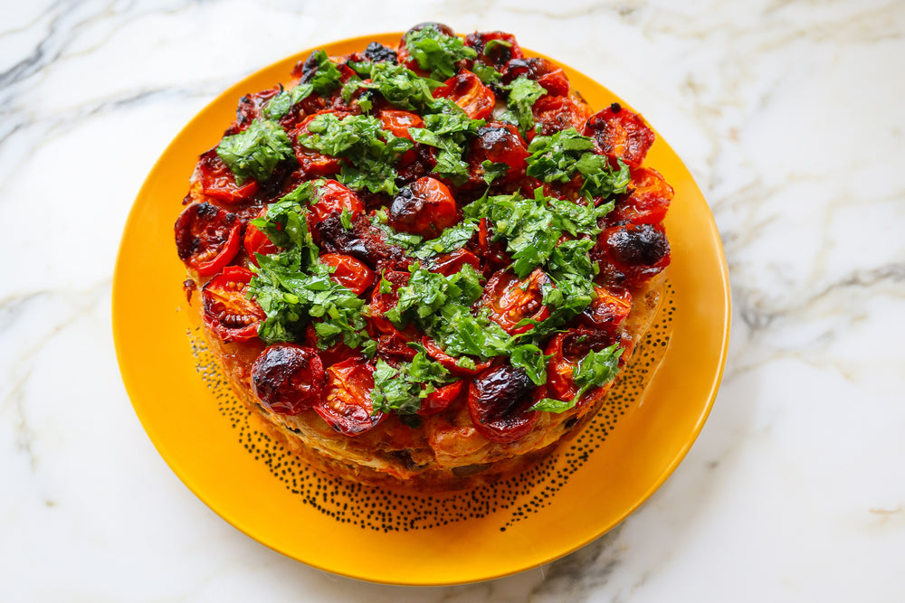 Harissa-spiced mackerel picnic cake