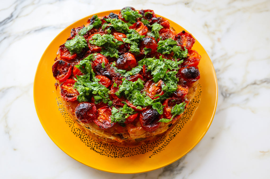 Harissa-spiced mackerel picnic cake