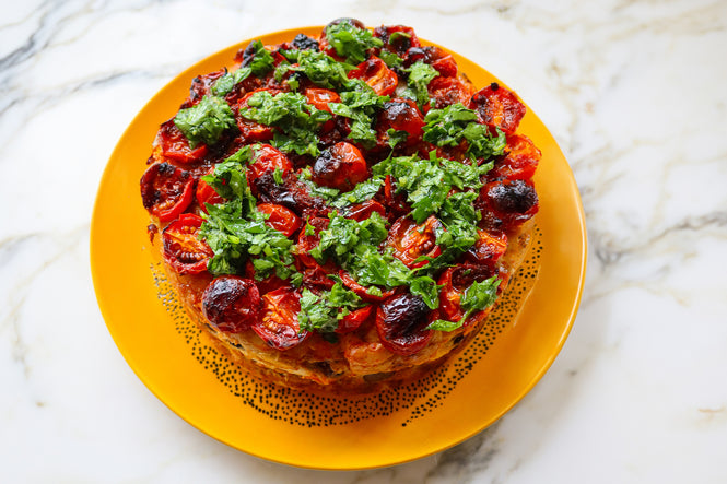 Harissa-spiced mackerel picnic cake