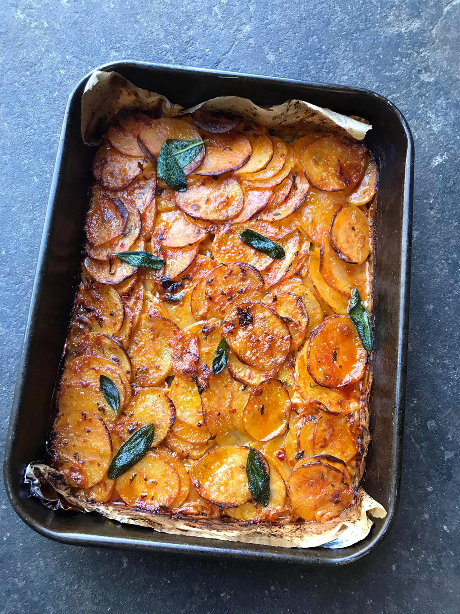 Harissa and gruyere gratin