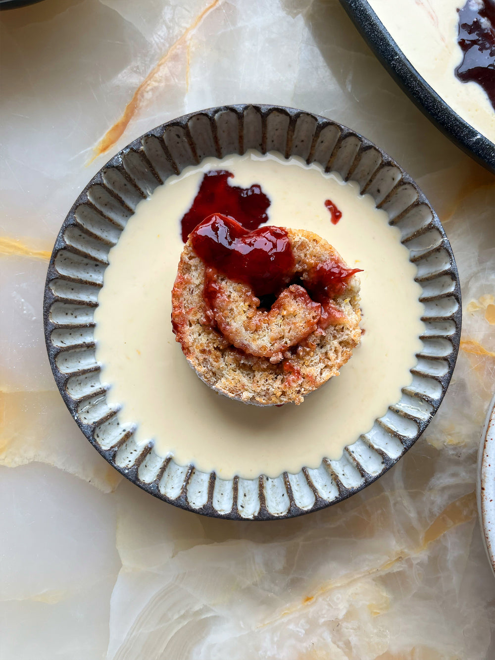 Hazelnut roly-poly with lemon custard