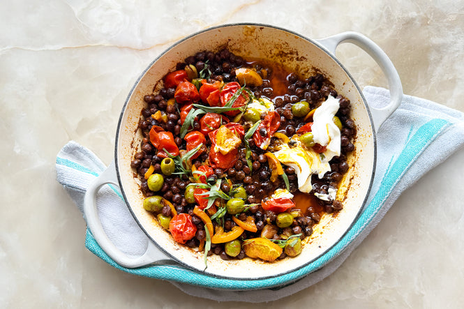 One pan black chickpeas with baharat and orange