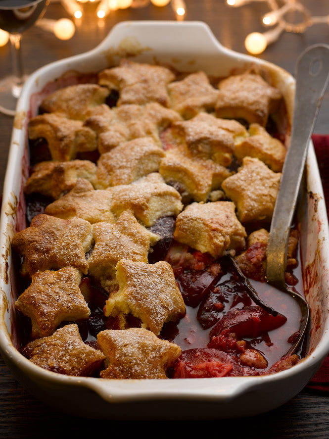 Plum and rhubarb cobbler with star anise & vanilla