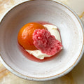 Poached peaches with rosé granita