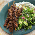 Pork souvlaki with cucumber salad and tzatziki