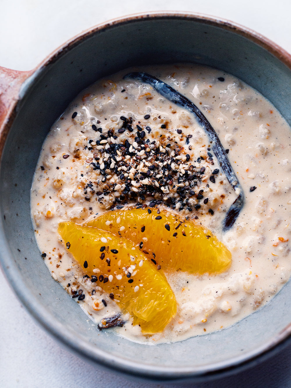 Pot barley orange and sesame pudding