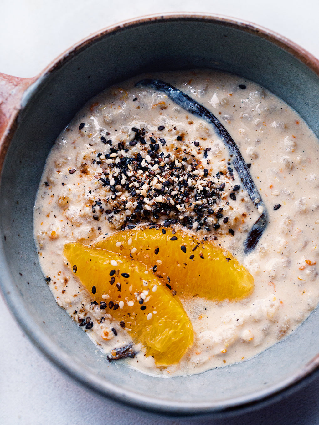 Pot barley orange and sesame pudding