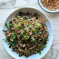 Red rice with mushrooms and cavolo nero