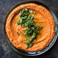 Roast red pepper dip with lemon and olive salsa
