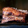 Roasted pork belly with butternut squash and apple and walnut salsa