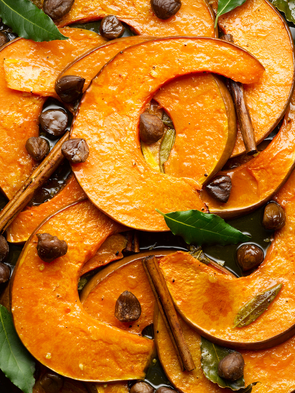 Roasted pumpkin with chestnut, cinnamon and bay leaves