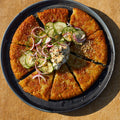 Rösti with cream cheese, dill pickle and everything seasoning