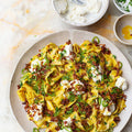 Saffron pasta with chipotle shallots and pickled chillies