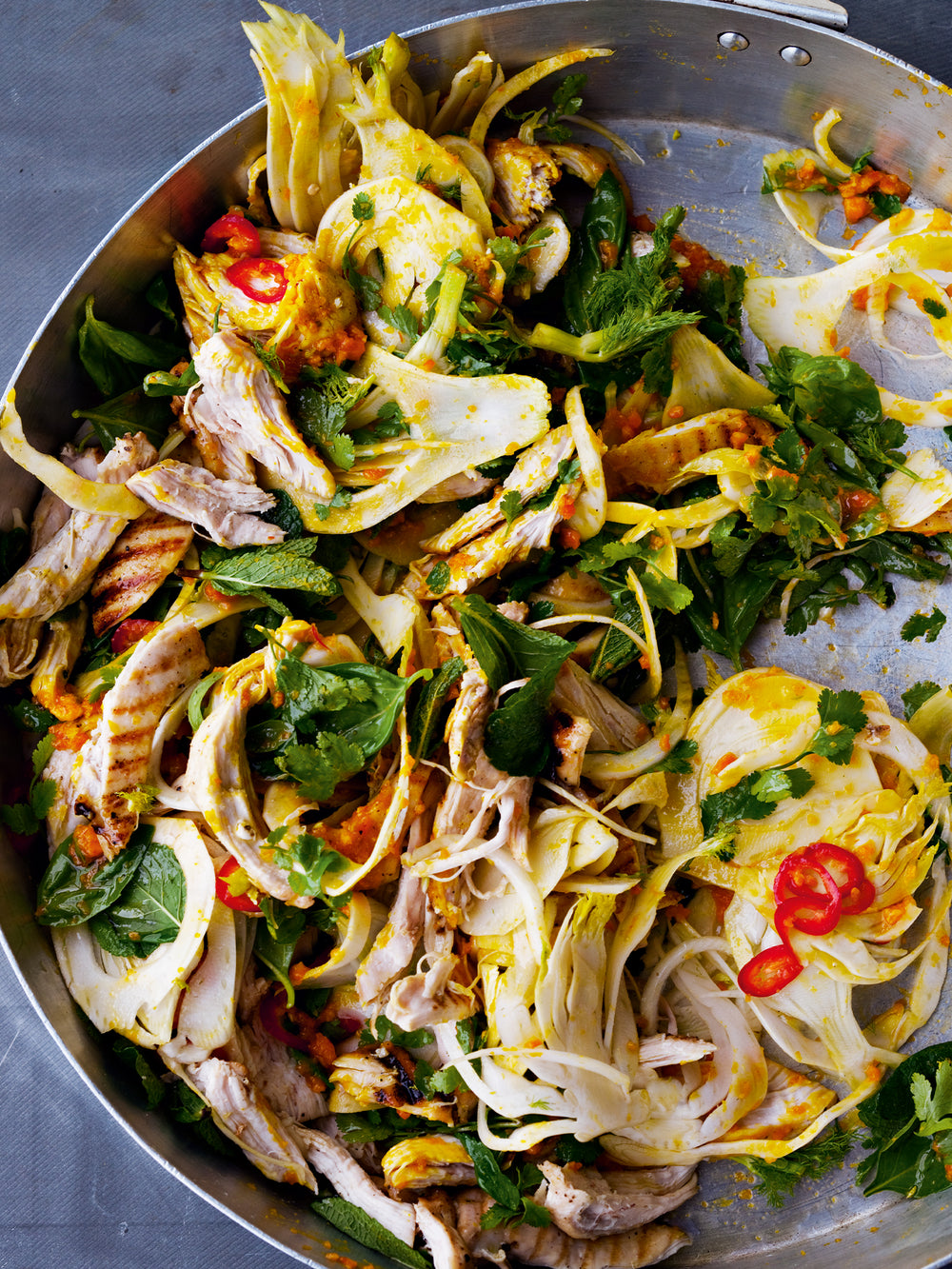 Saffron chicken and herb salad